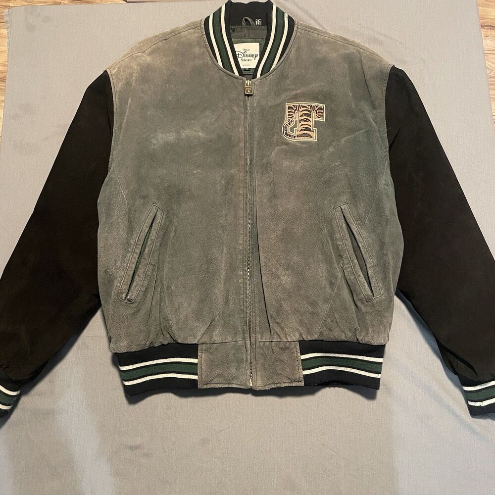 Vintage Disney Green Suede Tiger Varsity Distressed Bomber Jacket Men’s M